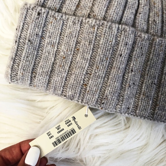 Madewell Rainbow Pom Pom Beanie Gray Holiday Hat - Picture 5 of 5